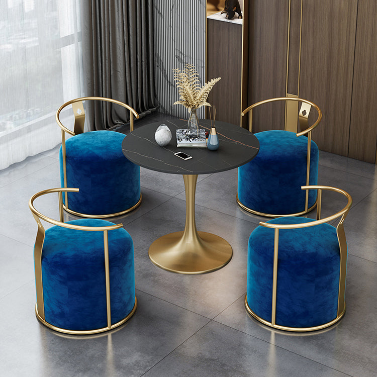 Round Tulip Base Luxury Table Black Fixed Table with Sintered Stone