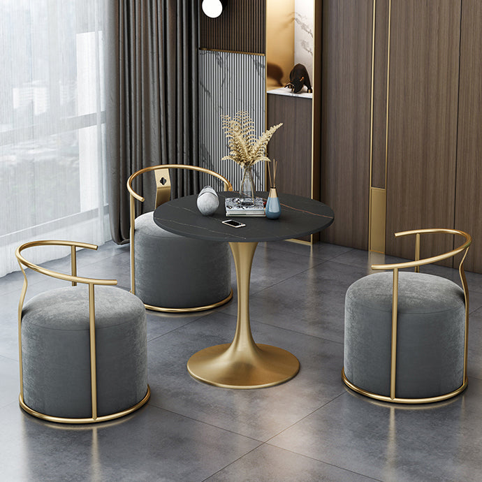Round Tulip Base Luxury Table Black Fixed Table with Sintered Stone