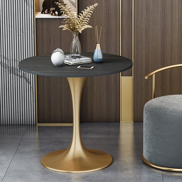 Round Tulip Base Luxury Table Black Fixed Table with Sintered Stone
