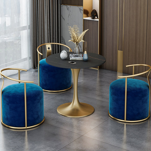 Round Tulip Base Luxury Table Black Fixed Table with Sintered Stone