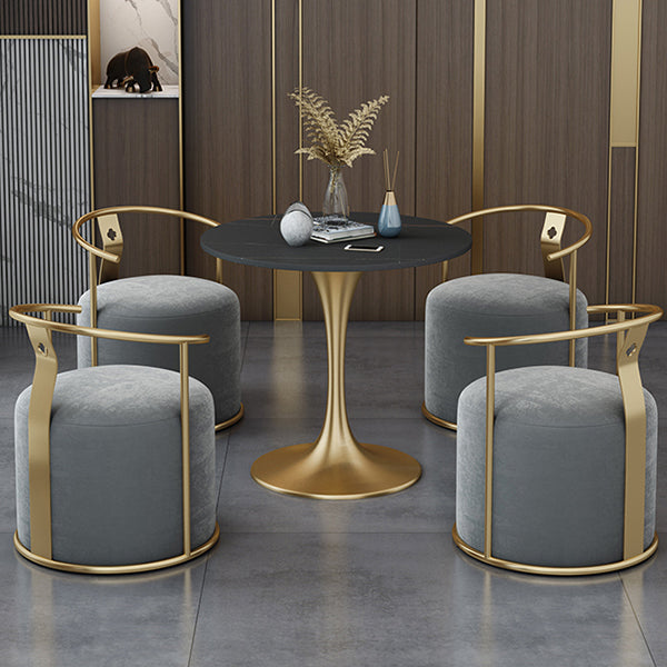 Round Tulip Base Luxury Table Black Fixed Table with Sintered Stone