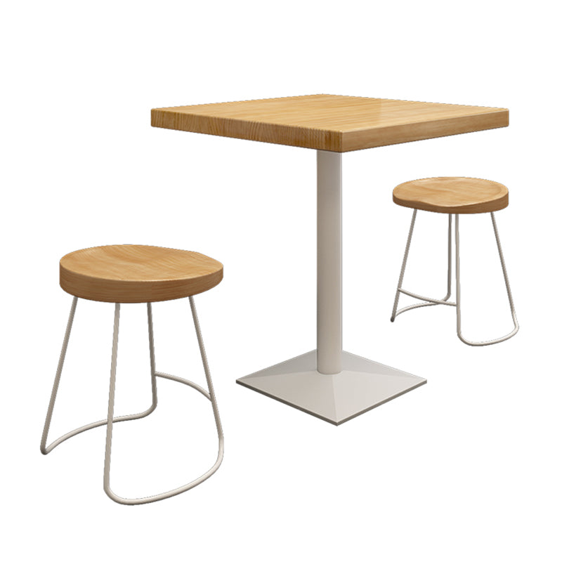 Metal Industrial Square Dining Table Pine Wood Top Table with Pedestal