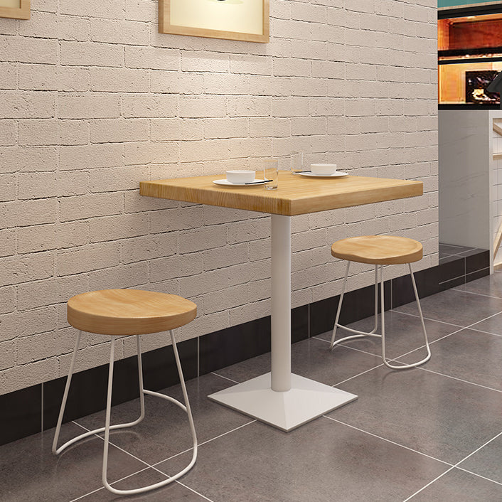 Metal Industrial Square Dining Table Pine Wood Top Table with Pedestal