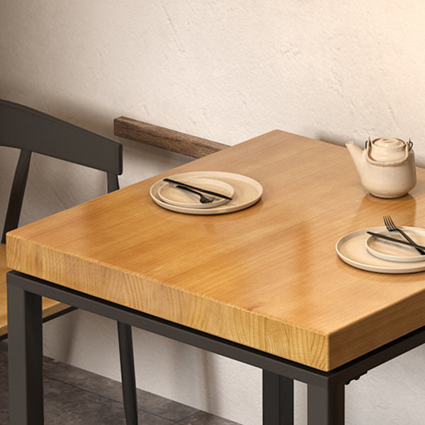 Metal Industrial Square Dining Table Pine Solid Wood Top Table with Trestle Base