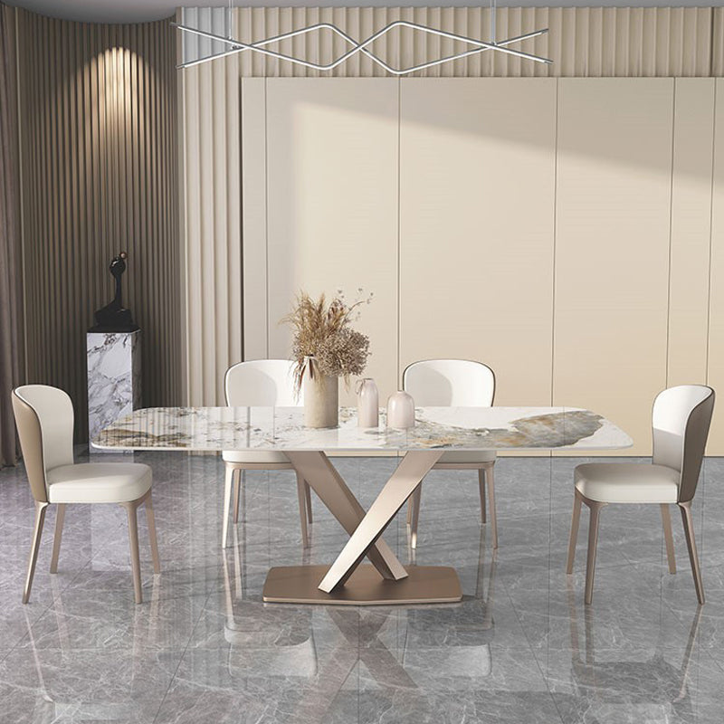Sintered Stone Dining Table Traditional Luxury Rectangle Table with Pedestal Base