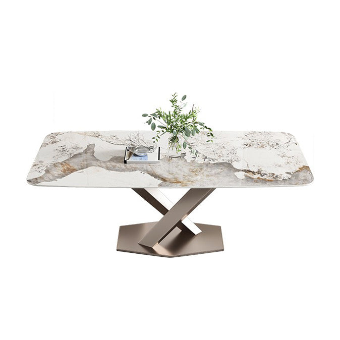 Sintered Stone Dining Table Traditional Luxury Rectangle Table with Pedestal Base