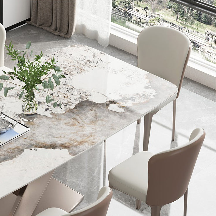 Sintered Stone Dining Table Traditional Luxury Rectangle Table with Pedestal Base