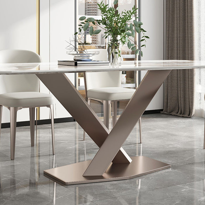Sintered Stone Dining Table Traditional Luxury Rectangle Table with Pedestal Base