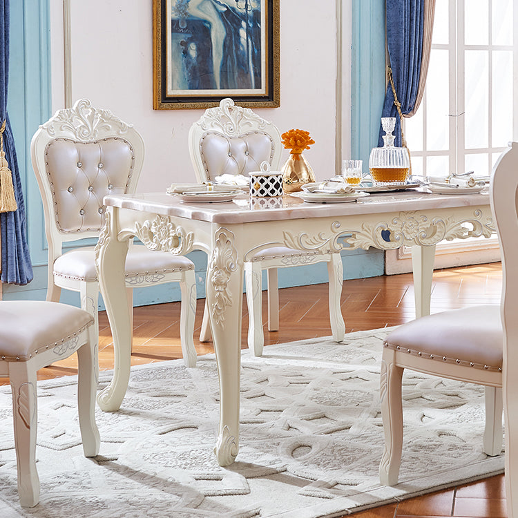 Stone White Dining Table Victorian 4 Legs Table for Dining Room