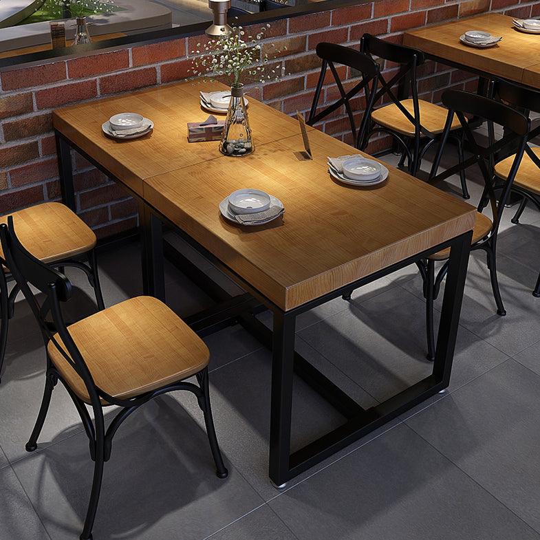 Solid Wood Dining Table Industrial Square Dining Table with Black Frame