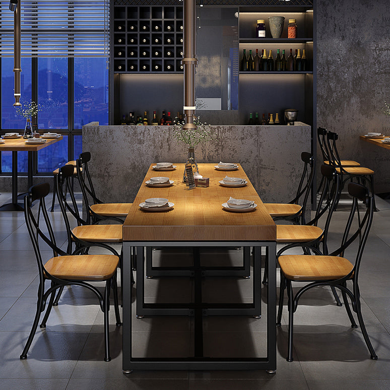 Solid Wood Dining Table Industrial Square Dining Table with Black Frame