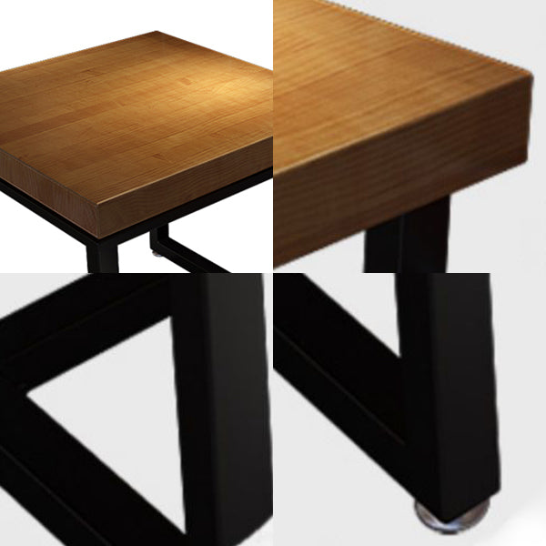 Solid Wood Dining Table Industrial Square Dining Table with Black Frame