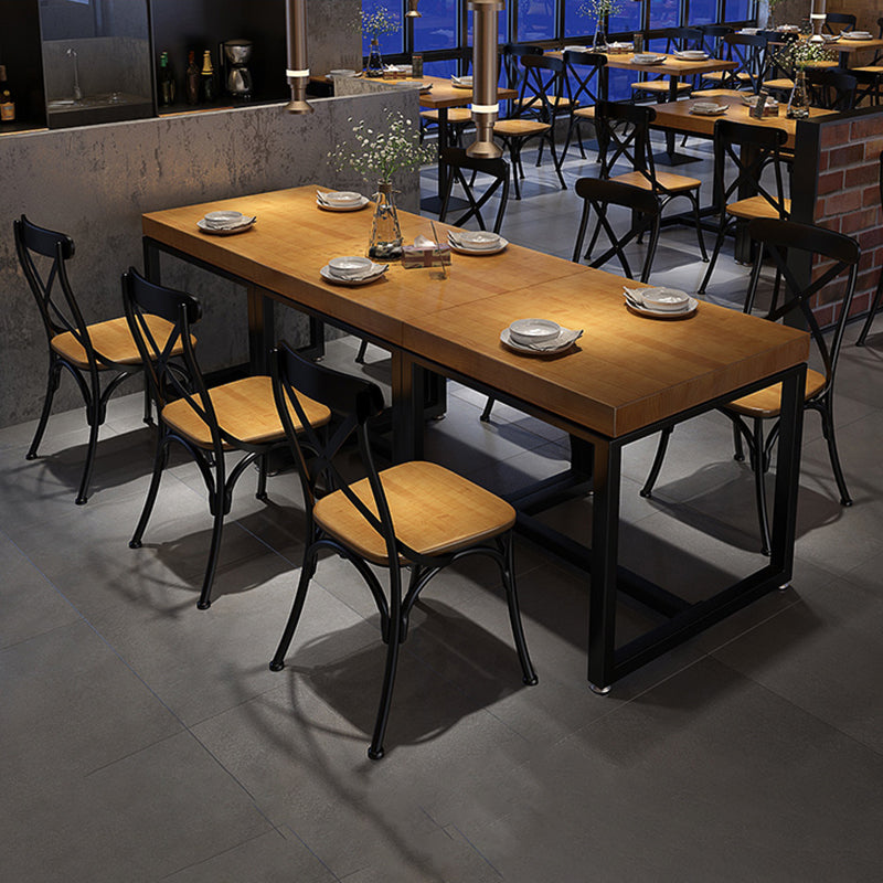 Solid Wood Dining Table Industrial Square Dining Table with Black Frame