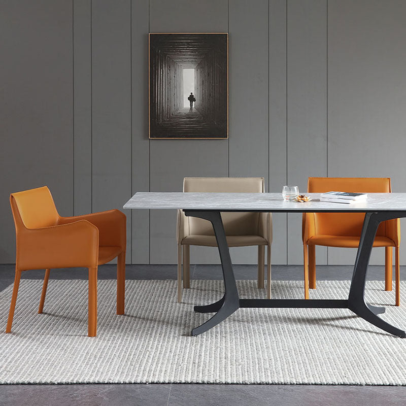 Solid Back Dining Chair Designer Style Dining Room Leather Arm Chair