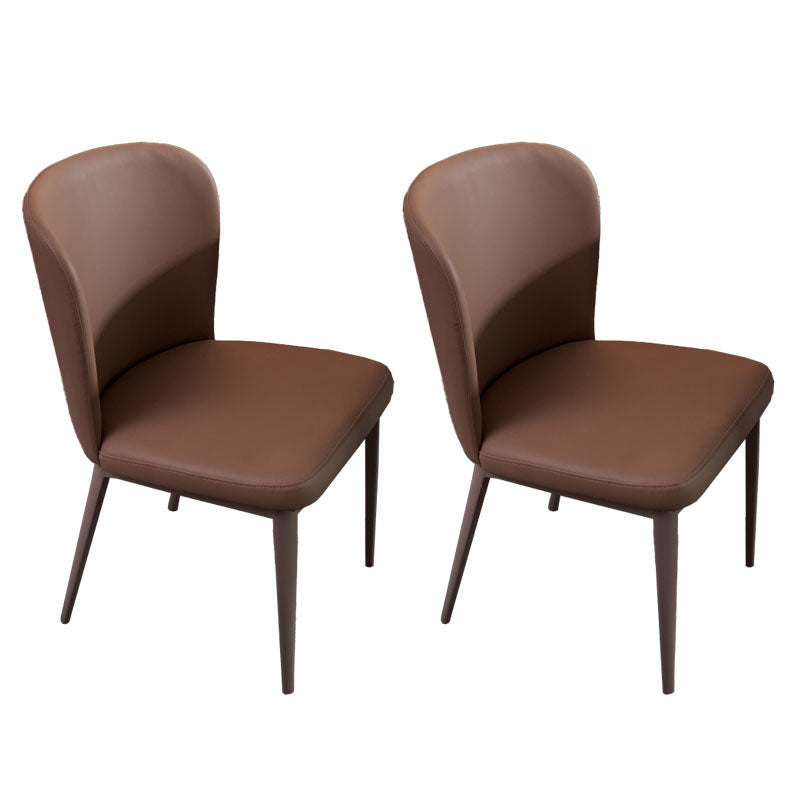 Contemporary Restaurant Leather Side Chair Brown Leg Wingback Dining Chair