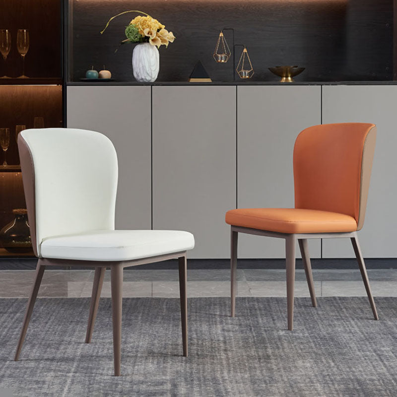 Contemporary Restaurant Leather Side Chair Brown Leg Wingback Dining Chair