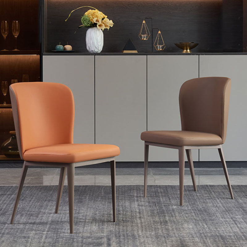 Contemporary Restaurant Leather Side Chair Brown Leg Wingback Dining Chair