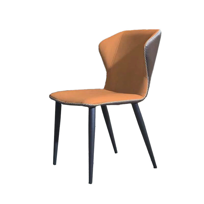 Contemporary Dining Side Chair Matte Finish Leather Curved Wingback Armless Chair