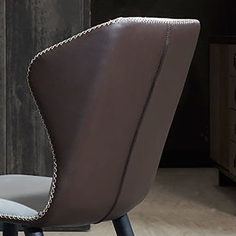 Contemporary Dining Side Chair Matte Finish Leather Curved Wingback Armless Chair