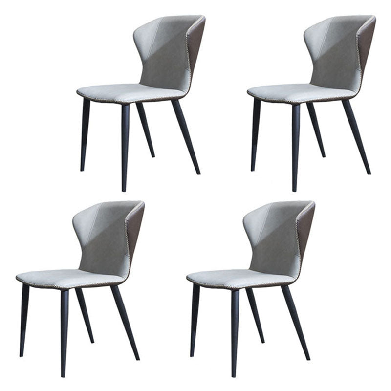 Contemporary Dining Side Chair Matte Finish Leather Curved Wingback Armless Chair