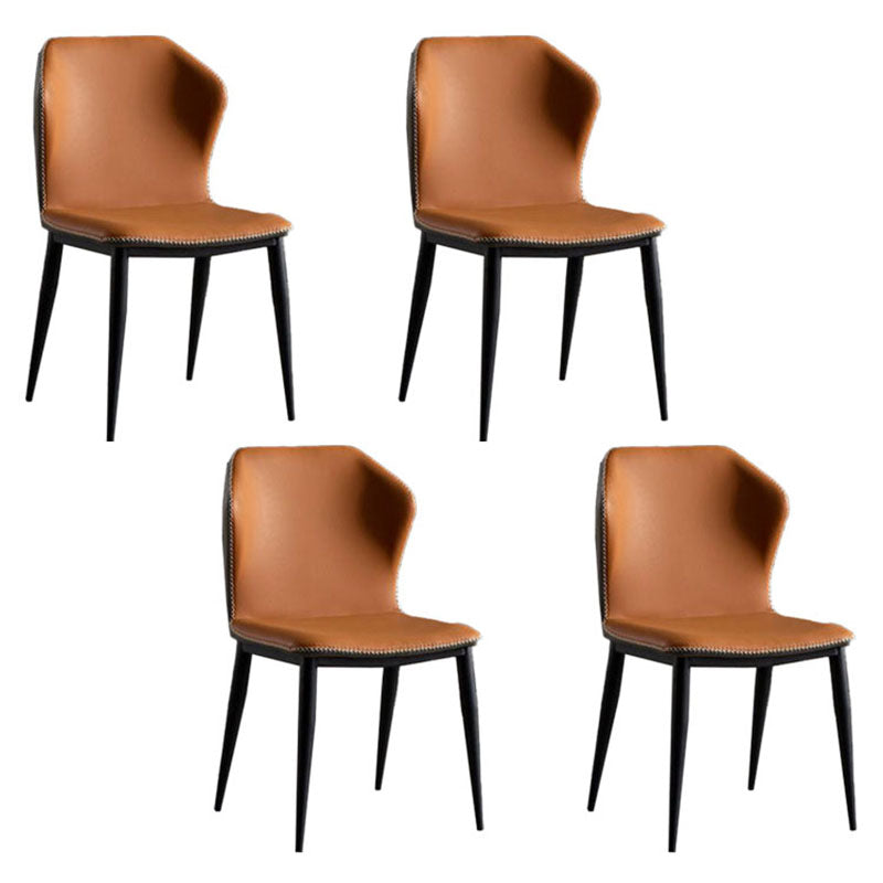 Contemporary Dining Armless Chairs Matte Finish Leather Curved Wingback Side Chair