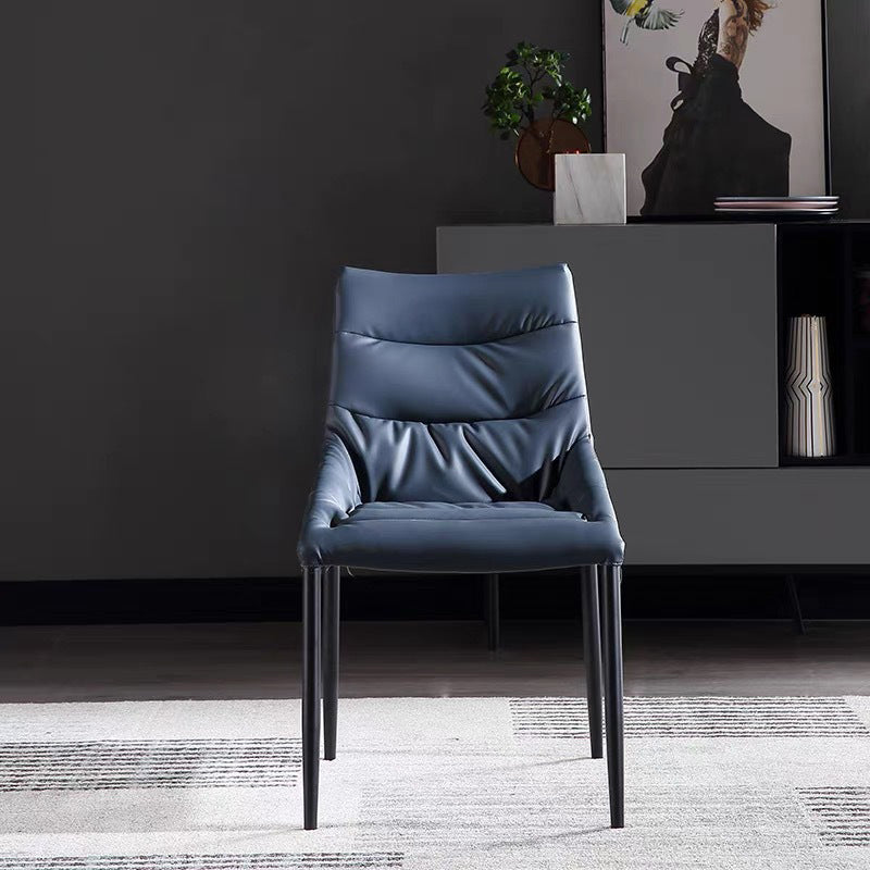 Contemporary Sloped Arm Chair Matte Finish Leather Curved Parsons Chair