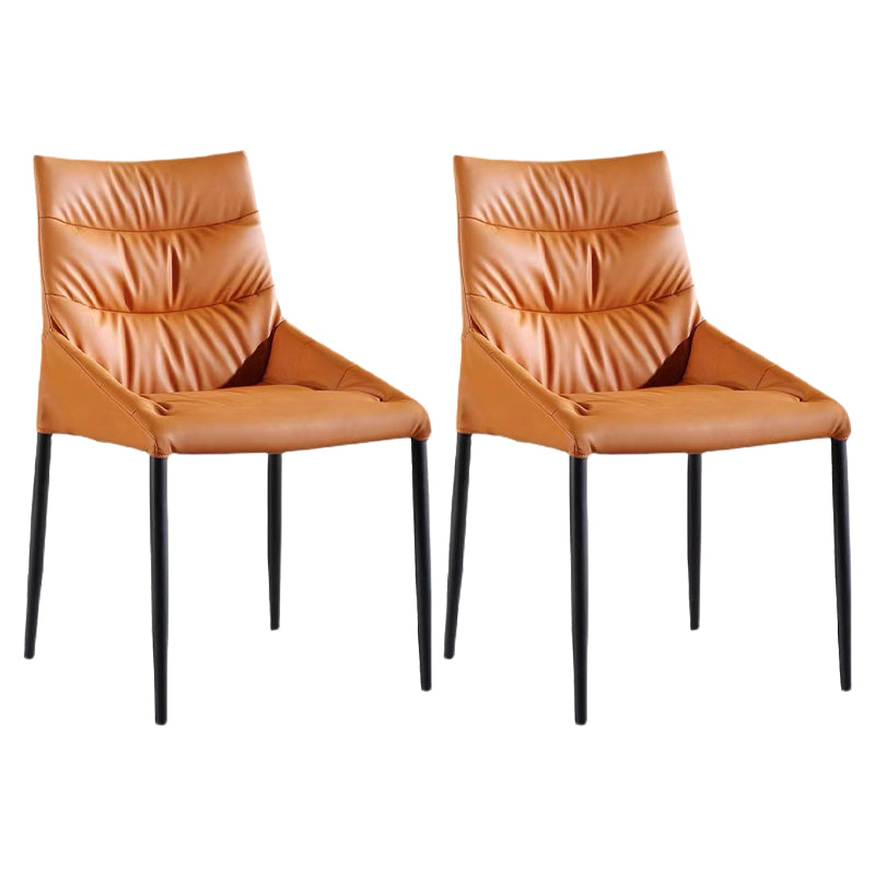 Contemporary Sloped Arm Chair Matte Finish Leather Curved Parsons Chair