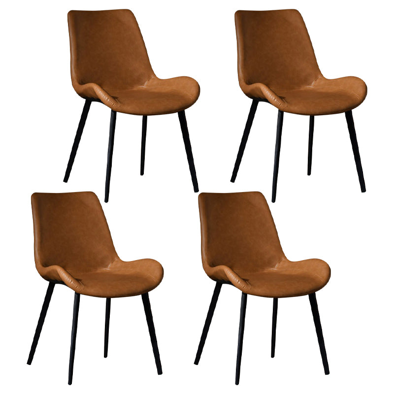 Contemporary Armless Chair Matte Finish Leather Curved Parsons Side Chair for Home
