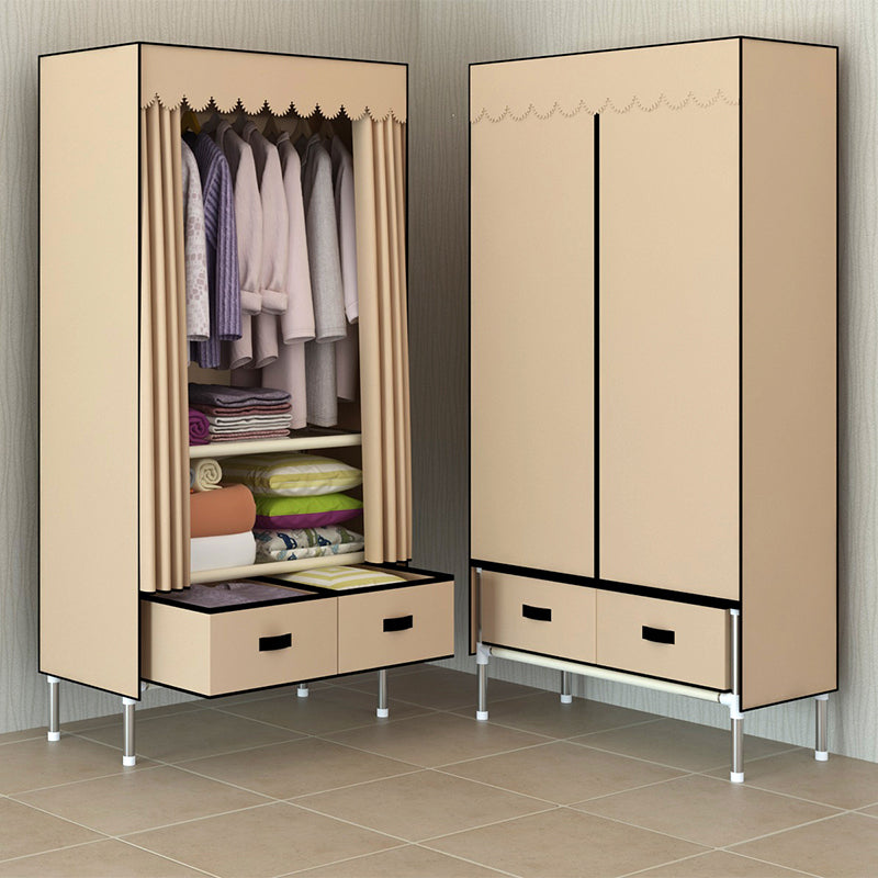 Silver Metal Frame Wardrobe Cabinet Contemporary Home Wardrobe with Drawers