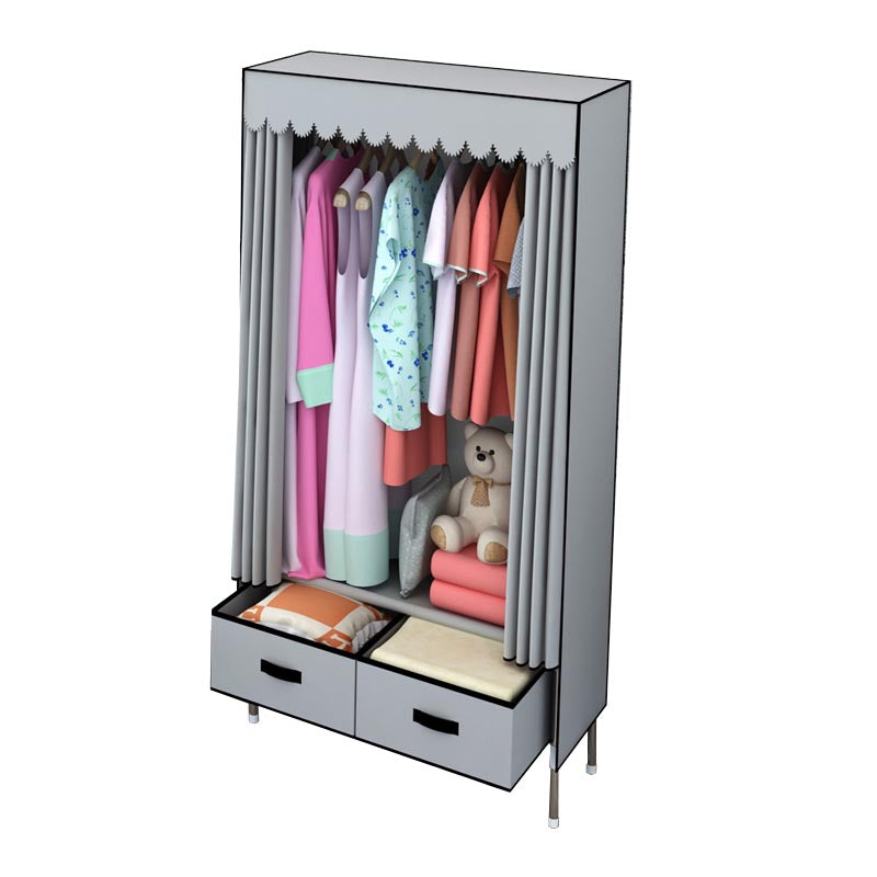 Silver Metal Frame Wardrobe Cabinet Contemporary Home Wardrobe with Drawers