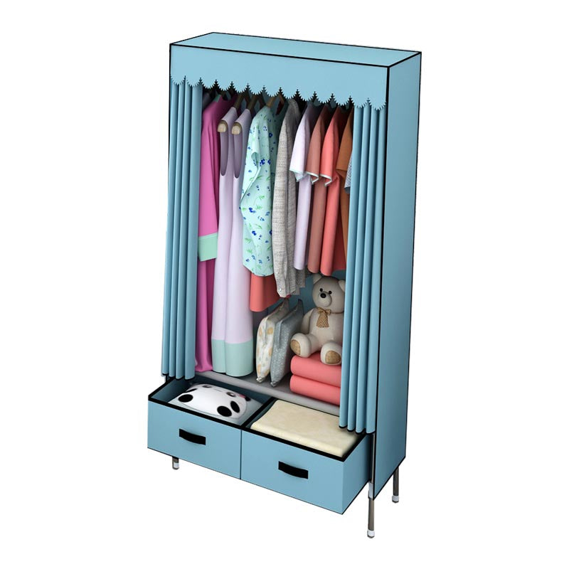 Silver Metal Frame Wardrobe Cabinet Contemporary Home Wardrobe with Drawers