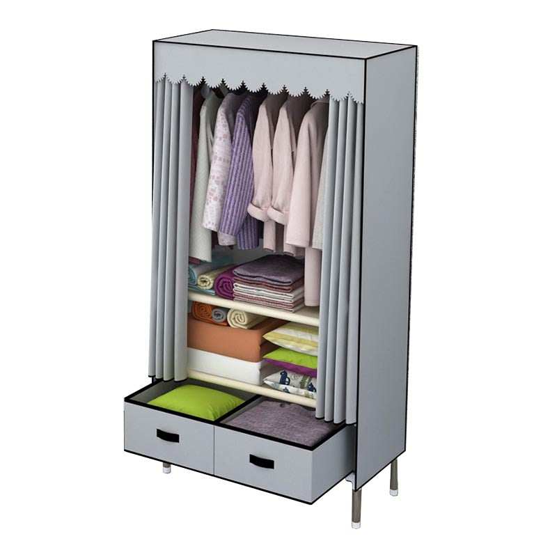 Silver Metal Frame Wardrobe Cabinet Contemporary Home Wardrobe with Drawers