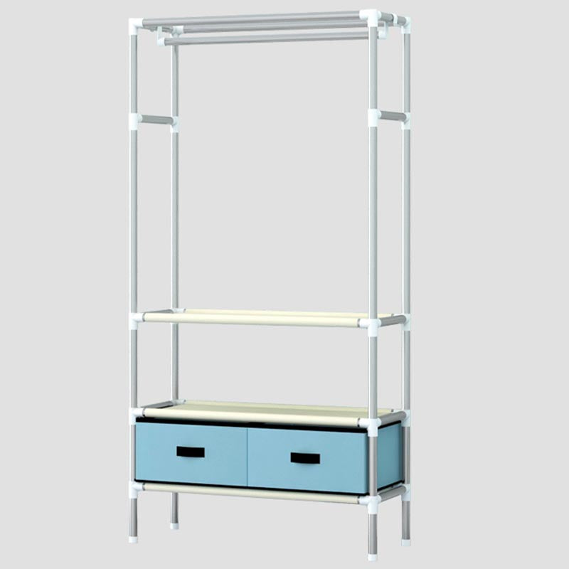 Silver Metal Frame Wardrobe Cabinet Contemporary Home Wardrobe with Drawers