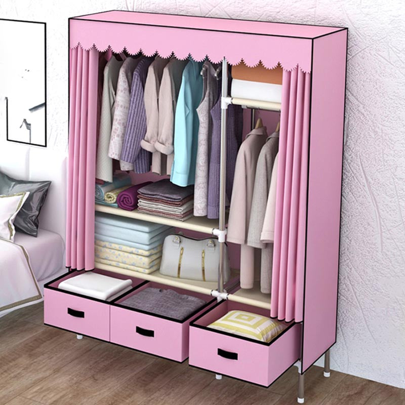 Silver Metal Frame Wardrobe Cabinet Contemporary Home Wardrobe with Drawers