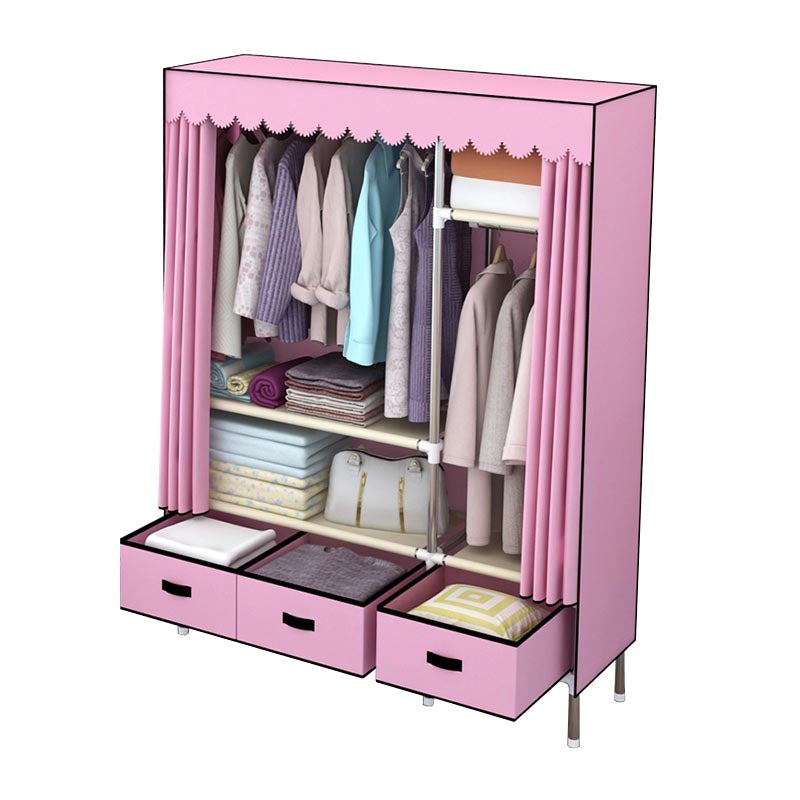 Silver Metal Frame Wardrobe Cabinet Contemporary Home Wardrobe with Drawers