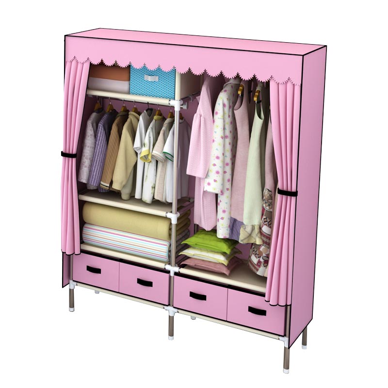 Silver Metal Frame Wardrobe Cabinet Contemporary Home Wardrobe with Drawers