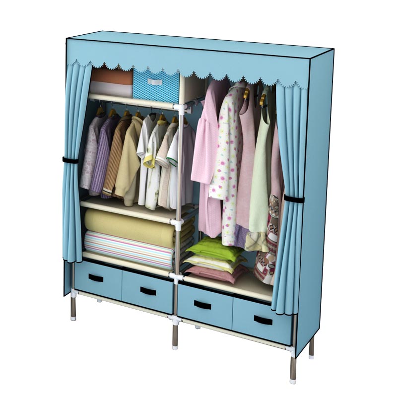 Silver Metal Frame Wardrobe Cabinet Contemporary Home Wardrobe with Drawers