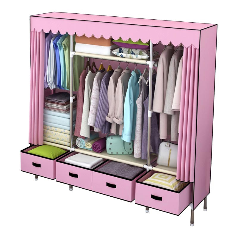 Silver Metal Frame Wardrobe Cabinet Contemporary Home Wardrobe with Drawers