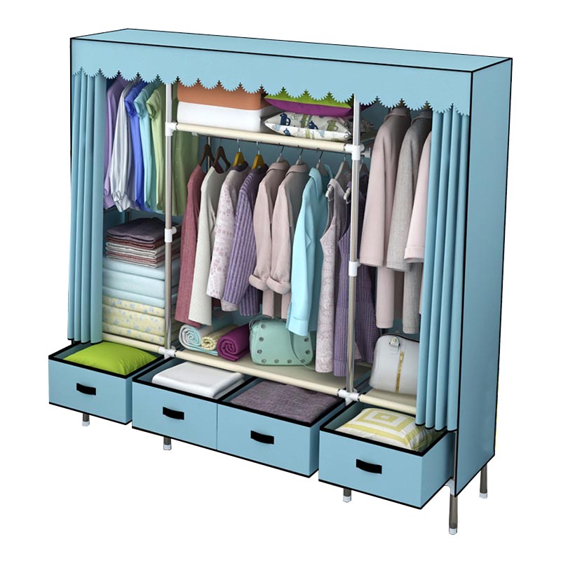 Silver Metal Frame Wardrobe Cabinet Contemporary Home Wardrobe with Drawers