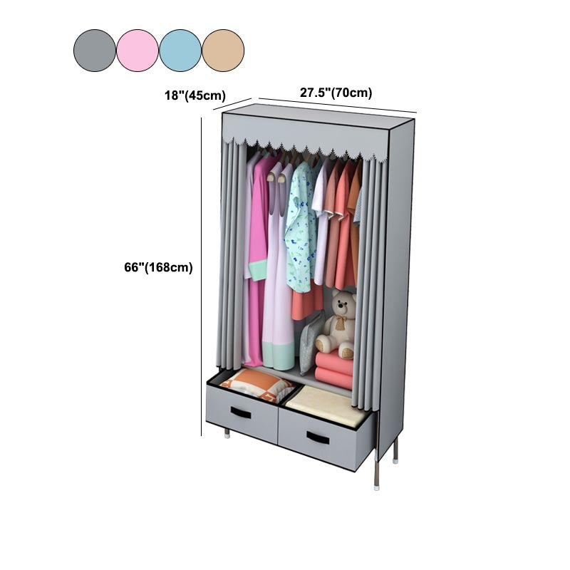 Silver Metal Frame Wardrobe Cabinet Contemporary Home Wardrobe with Drawers