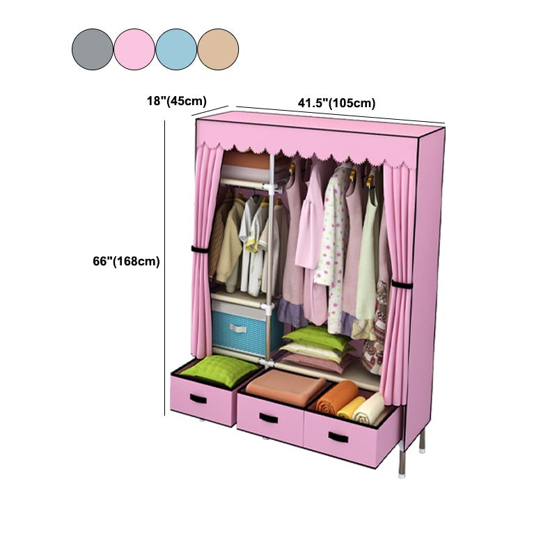 Silver Metal Frame Wardrobe Cabinet Contemporary Home Wardrobe with Drawers