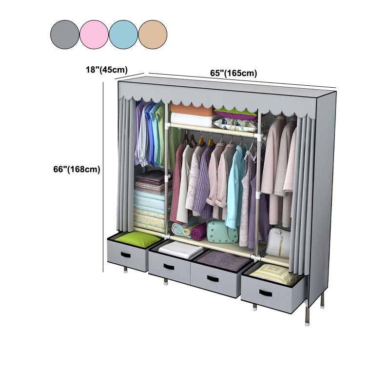 Silver Metal Frame Wardrobe Cabinet Contemporary Home Wardrobe with Drawers
