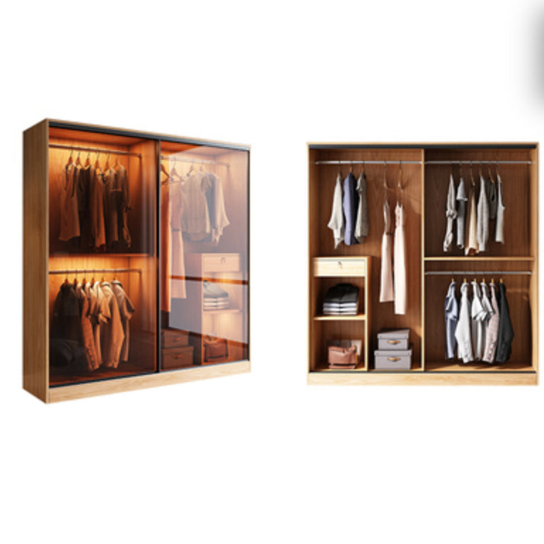 Clear Glass Door Storage Cabinet Modern Sliding Door Wardrobe for Home