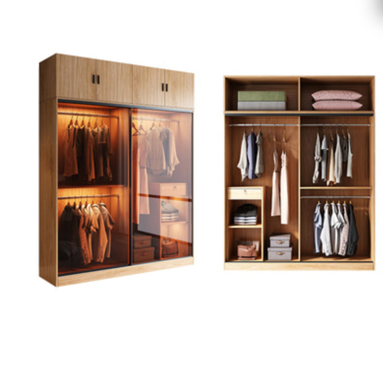 Clear Glass Door Storage Cabinet Modern Sliding Door Wardrobe for Home