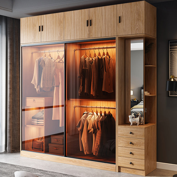 Clear Glass Door Storage Cabinet Modern Sliding Door Wardrobe for Home