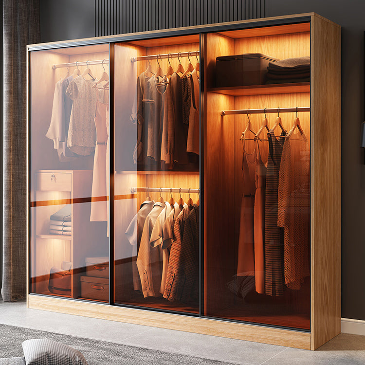 Clear Glass Door Storage Cabinet Modern Sliding Door Wardrobe for Home