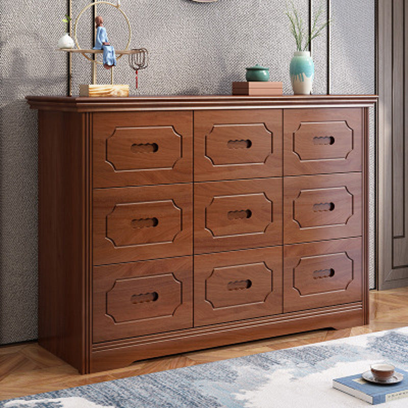 Horizontal Rubber Wood Double Dresser Modern Bedroom Storage Chest with 6 / 9 Drawers