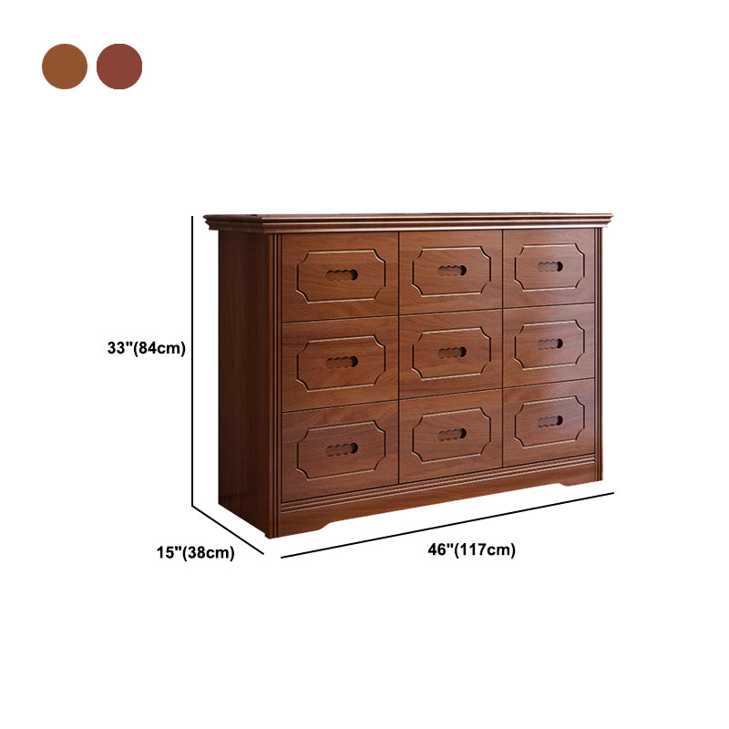 Horizontal Rubber Wood Double Dresser Modern Bedroom Storage Chest with 6 / 9 Drawers