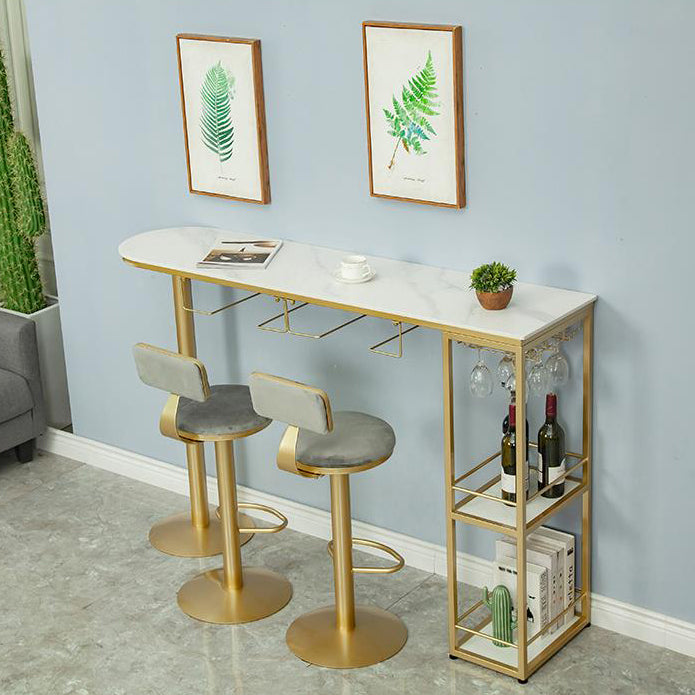 Indoor 1/2/3 Pieces Bar Table Set with Storage Glam Oval Table and Stools