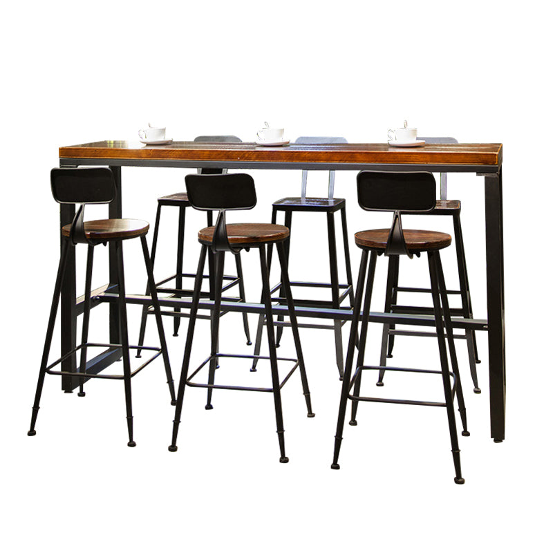 Industrial 1/7 Pieces Bar Table Set Rectangle Wood Counter Table with High Stools